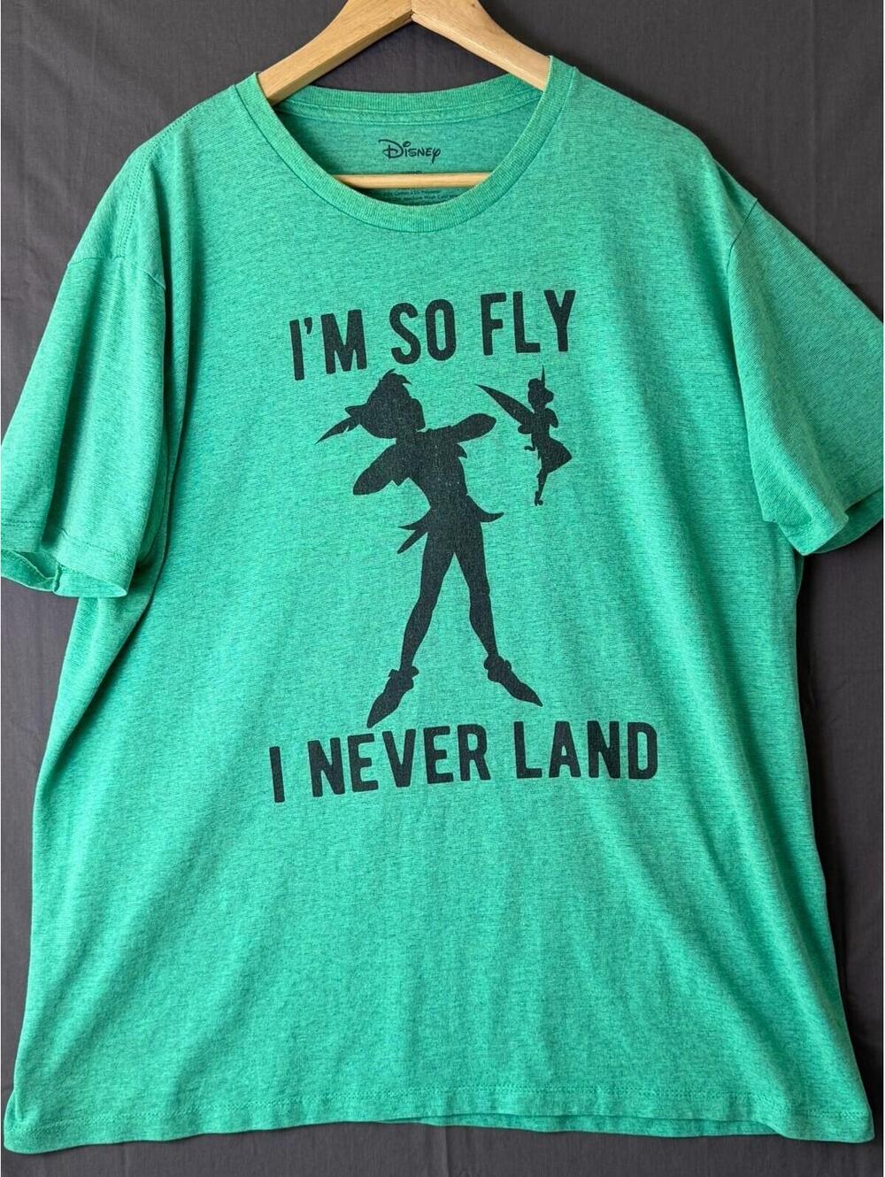 Disney Peter Pan Shirt XL Mens Green Im So Fly I Never Land Tinkerbell Graphic